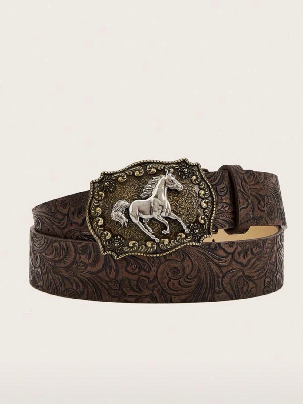 1 piece unisex western cowboy style belt with animal embossed buckle